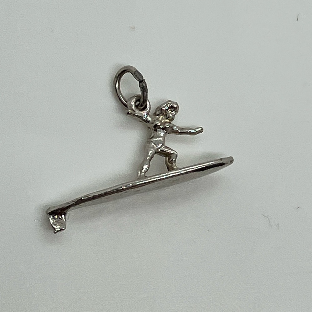 Vtg 925 Sterling Silver Surfing Surf Surfer Charm / Pendant